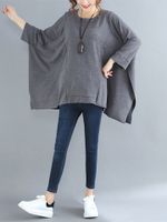 Fashion Solid Bat Sleeve Loose Shirt