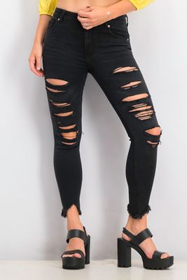 Womens Mid Rise Skinny Rip Jeans Black Womens Mid Rise Skinny Rip Jeans Black