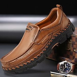 Men's Loafers  Slip-Ons Leather Shoes Plus Size Hand Stitching Cloth Loafers Business Casual Outdoor Office  Career Hiking Shoes Walking Shoes Nappa Leather Waterproof Breathable Height Increasing Lightinthebox