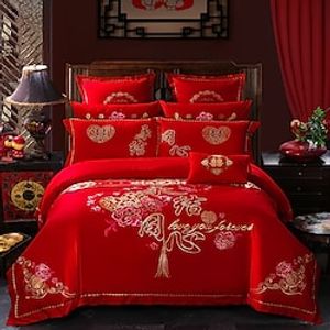 Soft and comfortable wedding four-piece set big red cotton pure cotton embroidery wedding bedding festive wedding Lightinthebox