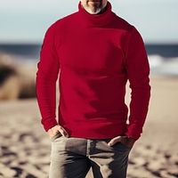 Men's Pullover Sweater Jumper Knitwear Ribbed Knit Regular Basic Plain Turtleneck Keep Warm Modern Contemporary Daily Wear Going out Clothing Apparel Fall Winter White Wine S M L Lightinthebox - thumbnail