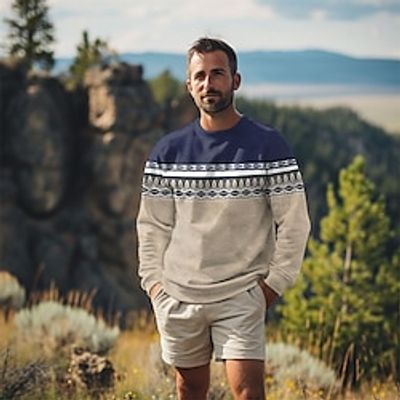 Ethnic Men's National Style 3D Printed Pullover Sweatshirt Holiday Vacation Going out Sweatshirts Purple Green Crew Neck Print Spring   Fall Designer Hoodie Sweatshirt Lightinthebox