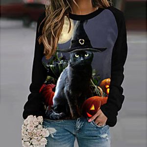 Women's Sweatshirt Halloween Pumpkin Print Halloween Casual 3D Print Streetwear Halloween Hoodies Sweatshirts  Blue Purple Yellow miniinthebox
