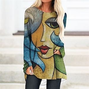 Women's Casual Dress T Shirt Dress Tee Dress Shift Dress Green Yellow Red Long Sleeve Abstract Print Winter Fall Crew Neck Winter Dress Fall Dress 2022 S M L XL XXL 3XL Lightinthebox