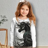 Girls' 3D Horse Tee Shirt Long Sleeve 3D Print Spring Fall Active Fashion Cute Polyester Kids 3-12 Years Crew Neck Outdoor Casual Daily Regular Fit miniinthebox