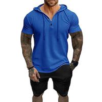 Men's Matching Sets Black T shirt Tee Henley Shirt Tee Top Sweat Shorts Summer Shorts Sets Short Sleeve Hooded Vacation Going out Plain 2 Piece Polyester Summer Lightinthebox