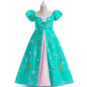 Kids Girls' Party Dress Graphic Party Dress Maxi Dress Performance Ruched Crew Neck Sleeveless Elegant Dress 3-12 Years Fall Green Lightinthebox