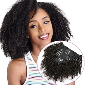 Clip in Hair Extensions Natural Black 8-22 Inch Clip in Hair Extensions Human Hair Color Natural Hair Clip in Extensions for Thin Hair 8 Pieces 120 Grams Long Afro Kinky Curly Hair miniinthebox
