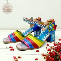 Women's Sandals Vintage Shoes Handmade Shoes Vintage Shoes Hand Embossed Wedding Party Floral Flower Block Heel Fantasy Heel Peep Toe Elegant Vintage Leather Ankle Strap Blue Lightinthebox - thumbnail