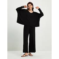 Solid Round Neck Loose Trousers Set