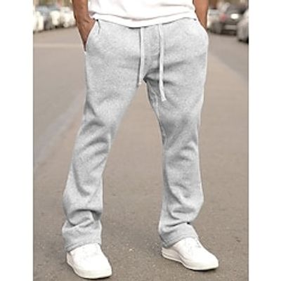 Men's Sweatpants Joggers Trousers Flared Sweatpants Pocket Drawstring Elastic Waist Plain Comfort Breathable Outdoor Daily Going out 100% Cotton Fashion Casual Black Grey miniinthebox