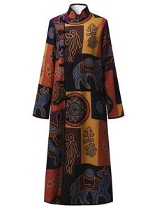 O-NEWE Folk Style Printed Thick Coat