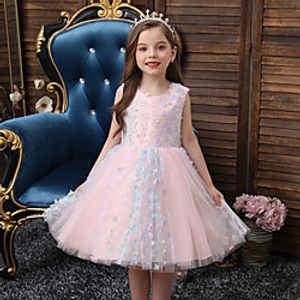 Toddler Little Girls' Dress Flower Bow White Blue Purple Knee-length Sleeveless Flower Cute Dresses Spring, Fall, Winter, Summer Regular Fit miniinthebox