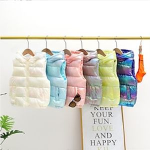 Kids Girls' Puffer Jacket Solid Color Cool Zipper Outdoor Coat Outerwear 4-12 Years Spring White Pink Blue Lightinthebox