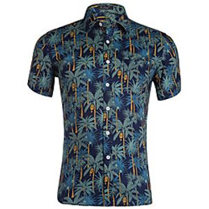 Men's Shirt Plants Short Sleeve Casual Tops 100% Cotton Simple Casual Breathable Comfortable White Black Blue Lightinthebox