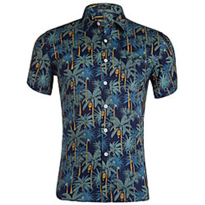 Men's Shirt Plants Short Sleeve Casual Tops 100% Cotton Simple Casual Breathable Comfortable White Black Blue Lightinthebox