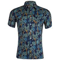 Men's Shirt Plants Short Sleeve Casual Tops 100% Cotton Simple Casual Breathable Comfortable White Black Blue Lightinthebox - thumbnail