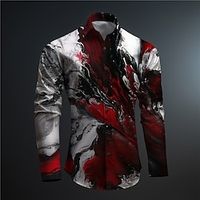 Optical Illusion Men's Subcultural Casual 3D Printed Shirt Party Street Vacation Spring Summer Turndown Long Sleeve Red Blue Purple S M L 4-Way Stretch Fabric Shirt Lightinthebox