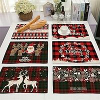 Christmas Placemats Buffalo Plaid Placemat Red Black Table Mat for Dining Table, for Christmas Holiday Table Decorations Lightinthebox - thumbnail