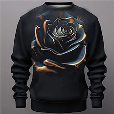 Graphic Rose Men's Fashion 3D Print Pullover Sweatshirt Holiday Vacation Going out Sweatshirts Black Long Sleeve Crew Neck Print Spring   Fall Designer Hoodie Sweatshirt Lightinthebox