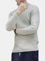 Mens Cotton High Collar Thickened Knit Sweater