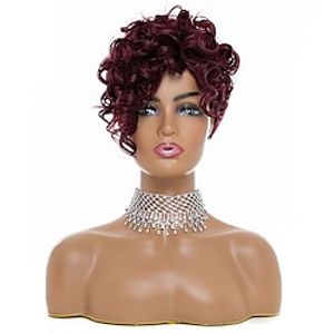 Short Synthetic Kinky Curly Wig with Bangs Afro American Wigs for Black Women Heat Resistant Hair Daily Use Lightinthebox