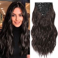 Clip in Hair Extensions 6 PCS Natural Soft Hair Blends Well Hair Extensions Dark Brown Long Wavy Hairpieces Lightinthebox