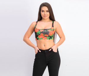 Womens Floral Cropped Top  Black Combo