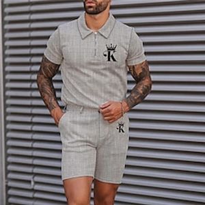 Men's Golf Shirt Graphic Poker Turndown Gray 3D Print Street Daily Short Sleeve Print Clothing Apparel 2pcs Basic Fashion Designer Casual  Summer  Spring  Summer  Sports Lightinthebox