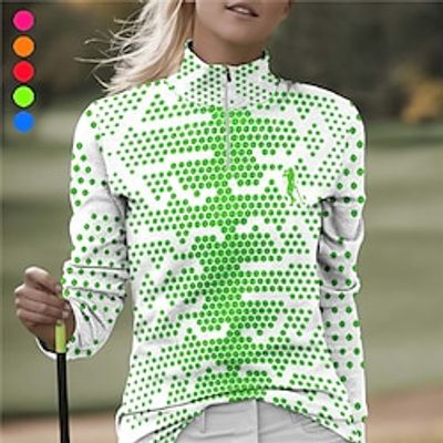 Women's Polo Shirt Golf Shirt Breathable Quick Dry Moisture Wicking Long Sleeve Golf Apparel Golf Clothes Regular Fit Zipper Stand Collar Printed Spring Autumn Tennis Golf Pickleball miniinthebox