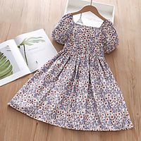 Kids Little Girls' Dress Floral Flower Leaves Swing Dress Daily Vacation Print Multicolor Knee-length Short Sleeve Vintage Princess Dresses Summer Loose 2-8 Years miniinthebox - thumbnail
