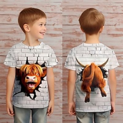 Boys 3D Cartoon Cows Tee Shirt Short Sleeve 3D Print Summer Active Sports Fashion Polyester Kids 3-12 Years Crew Neck Outdoor Casual Daily Regular Fit miniinthebox