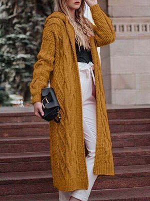 Solid Color Hooded Sweater Twist Knit Cardigan Solid Color Hooded Sweater Twist Knit Cardigan