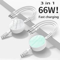 66W 3 In 1 Telescopic USB Charging Cable For Iphone Type-C Android 3 In 1 USB C Fast Changer Cord miniinthebox