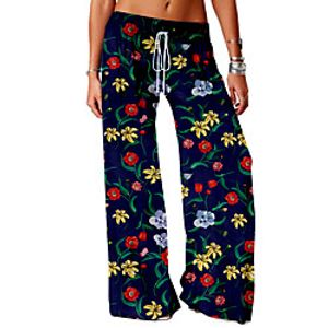 Women's Basic Soft Comfort Daily Home Chinos Pants Graphic Flower  Floral Full Length Elastic Drawstring Design Print White Blue Yellow Green Navy Blue Lightinthebox
