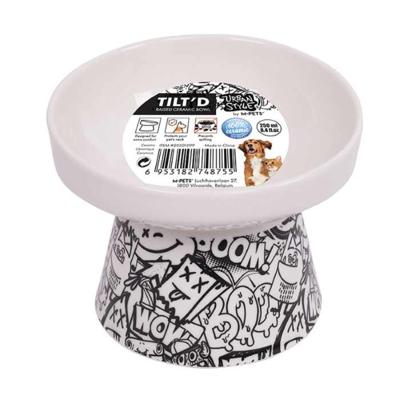M-Pets Freestyle Tilt'd Raised Ceramic Bowl Black & White 250ml