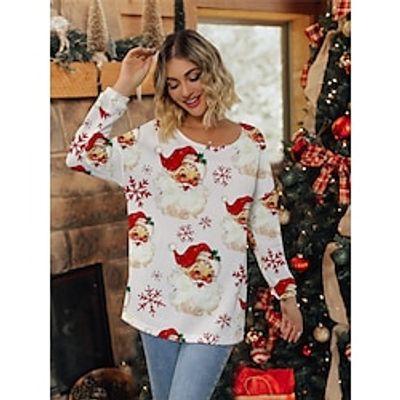 Women's Pullover Sweater Jumper Christmas Sweaters Crew Neck Ribbed Knit Polyester Print Knitted Fall Winter Regular Outdoor Christmas Daily Fashion Streetwear Casual Long Sleeve Santa Claus Snowflake Lightinthebox