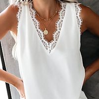 LITB Basic Women's V-Neck Hem Tank Solid Color Top Basic Vest miniinthebox - thumbnail