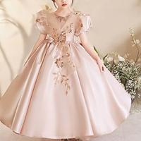 Flower Girl's Dress Kids Girls' Party Dress Solid Color Short Sleeve Performance Mesh Princess Sweet Mesh Mid-Calf Sheath Dress Tulle Dress Summer Spring Fall 2-12 Years Pink Lightinthebox