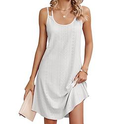 Women's White Dress Casual Dress Summer Dress Mini Dress Eyelet Street Holiday Date Streetwear Basic Spaghetti Strap Sleeveless Black White Pink Color Lightinthebox