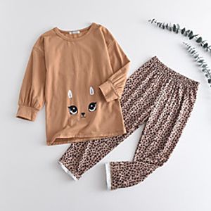 Kids Girls' T-shirt  Pants Clothing Set 2 Pieces Long Sleeve Brown Leopard Animal Print Casual / Daily Active Long 3-6 Years miniinthebox
