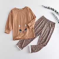 Kids Girls' T-shirt  Pants Clothing Set 2 Pieces Long Sleeve Brown Leopard Animal Print Casual / Daily Active Long 3-6 Years miniinthebox - thumbnail