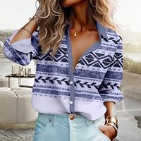 Women's Shirt Blouse Tribal Pink Purple Green Print Button Long Sleeve Casual Ethnic Shirt Collar Regular Fit Spring   Fall Lightinthebox - thumbnail