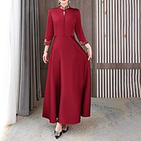 Women's A Line Dress Maxi long Dress Wine Long Sleeve Floral Embroidered Button Fall Stand Collar Elegant Traditional Chinoiserie 2021 L XL XXL 3XL 4XL Lightinthebox - thumbnail