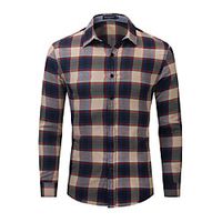 Men's Shirt Plaid Button-Down Long Sleeve Casual Tops Cotton Casual Fashion Comfortable Brown miniinthebox - thumbnail