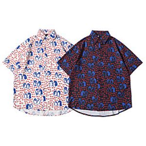 Men's Shirt Other Prints Cartoon Graphic Button-Down Print Short Sleeve Casual Tops Basic Hawaiian Distressed White Black  Summer Lightinthebox
