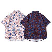 Men's Shirt Other Prints Cartoon Graphic Button-Down Print Short Sleeve Casual Tops Basic Hawaiian Distressed White Black  Summer Lightinthebox - thumbnail