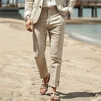 Men's Linen Pants Trousers Summer Pants Beach Pants Straight Leg Plain Comfort Outdoor Casual Daily Streetwear Stylish Beige Lightinthebox