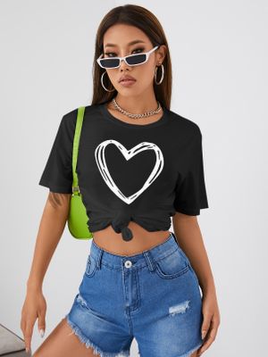 Heart Print Crew Neck Short Sleeves Tee Heart Print Crew Neck Short Sleeves Tee