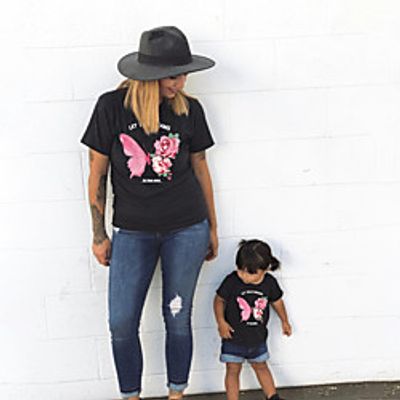 Mommy and Me T shirt Tops Floral Butterfly Letter Causal Print Black Short Sleeve Daily Matching Outfits  Summer  Cute Lightinthebox
